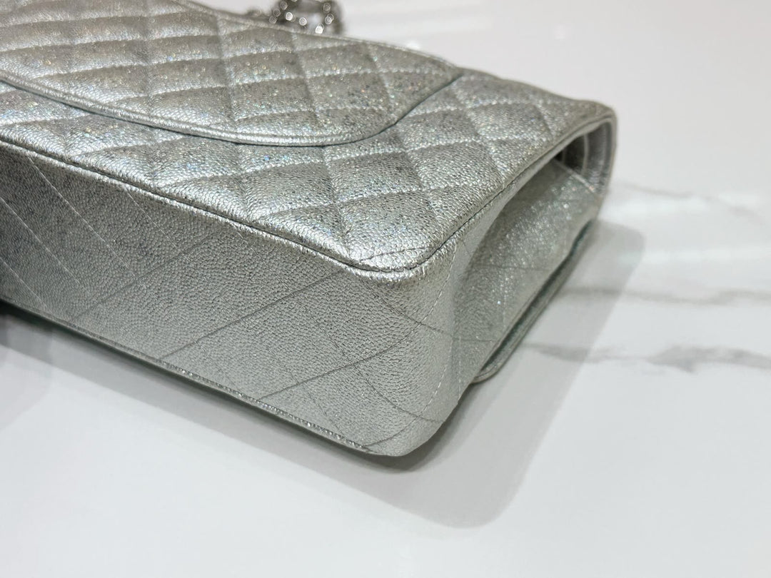 Chanel 21K Medium Flap Bag Silver Metallic Caviar Leather Silver Tone Hardware 2021