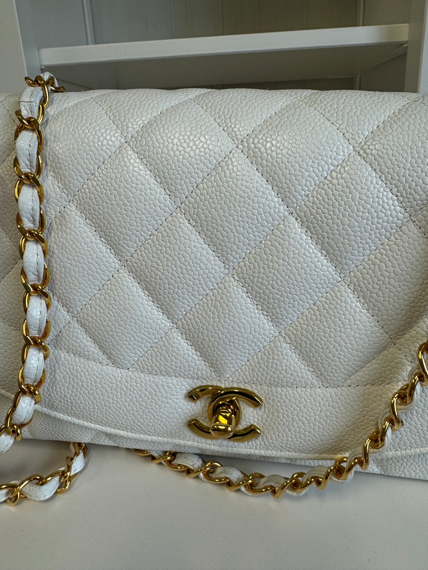 Chanel Snow White 24K Medium Caviar Diana Flap Bag