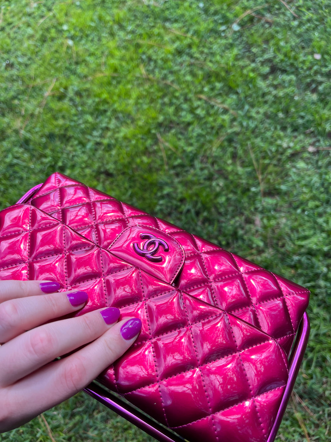 Chanel Classic Flap Patent Metallic Frame Clutch