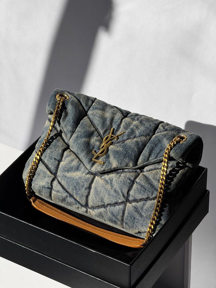 Saint Laurent Medium Denim Puffer Quilted Shoulder Bag