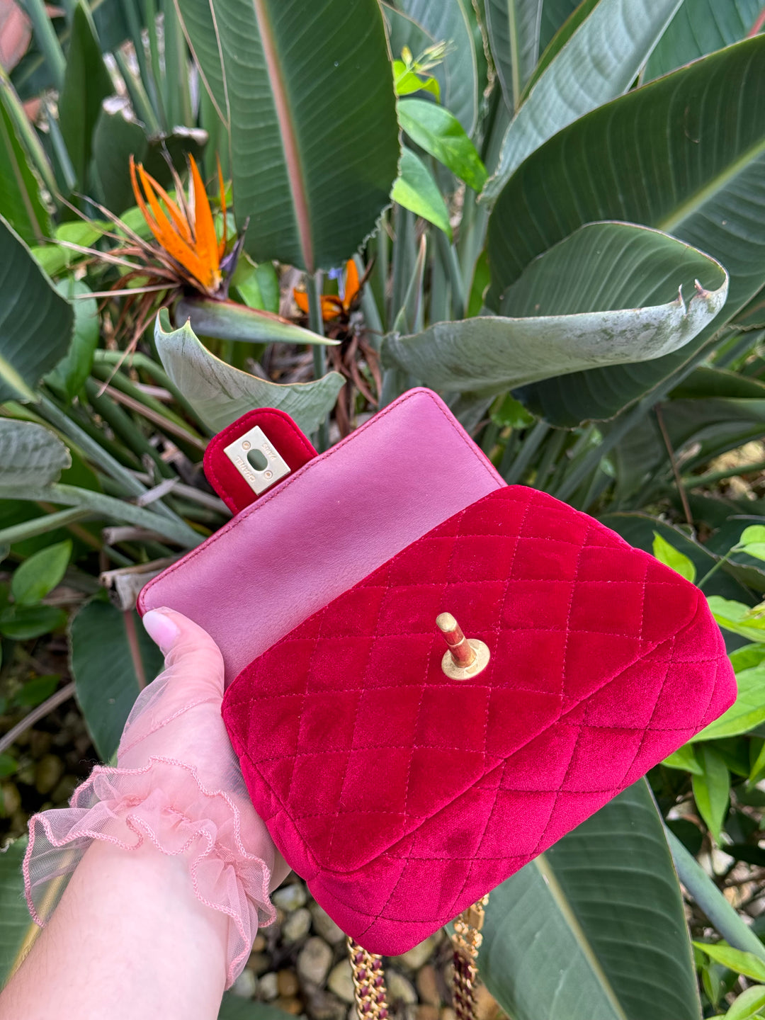 Chanel Red Mini Velvet Enamel Flap Bag