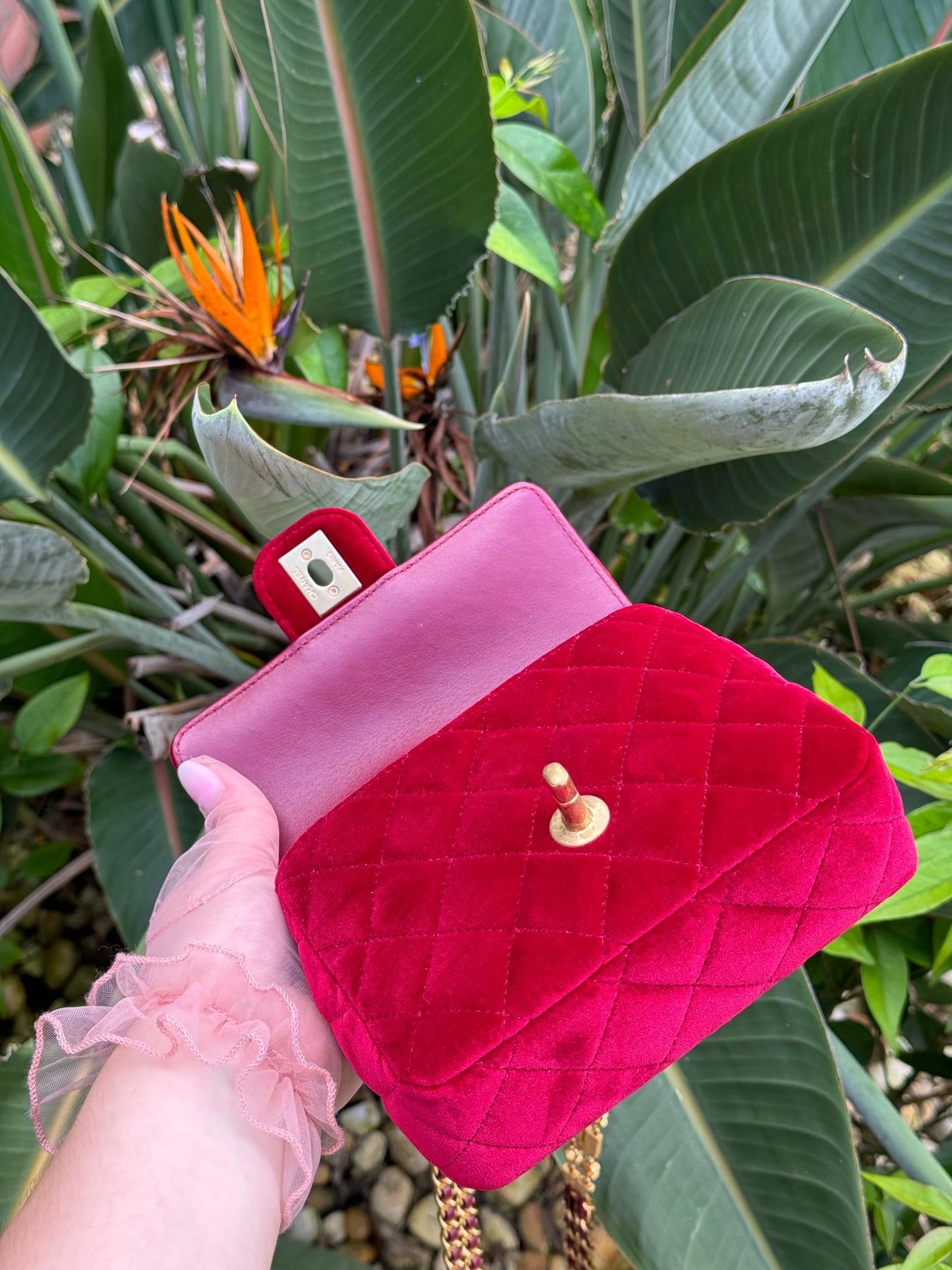 Chanel Red Mini Velvet Enamel Flap Bag