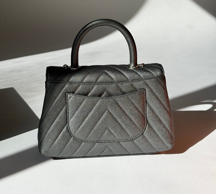 Chanel Small 19K Grey Caviar Coco