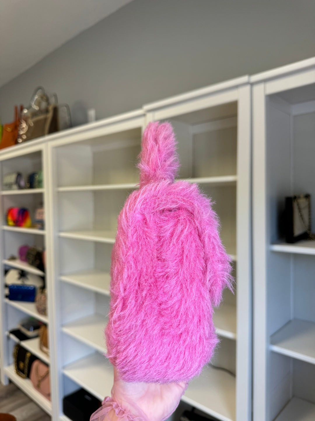 Chanel RARE 1994 Pink Faux Fur Kelly Top Handle