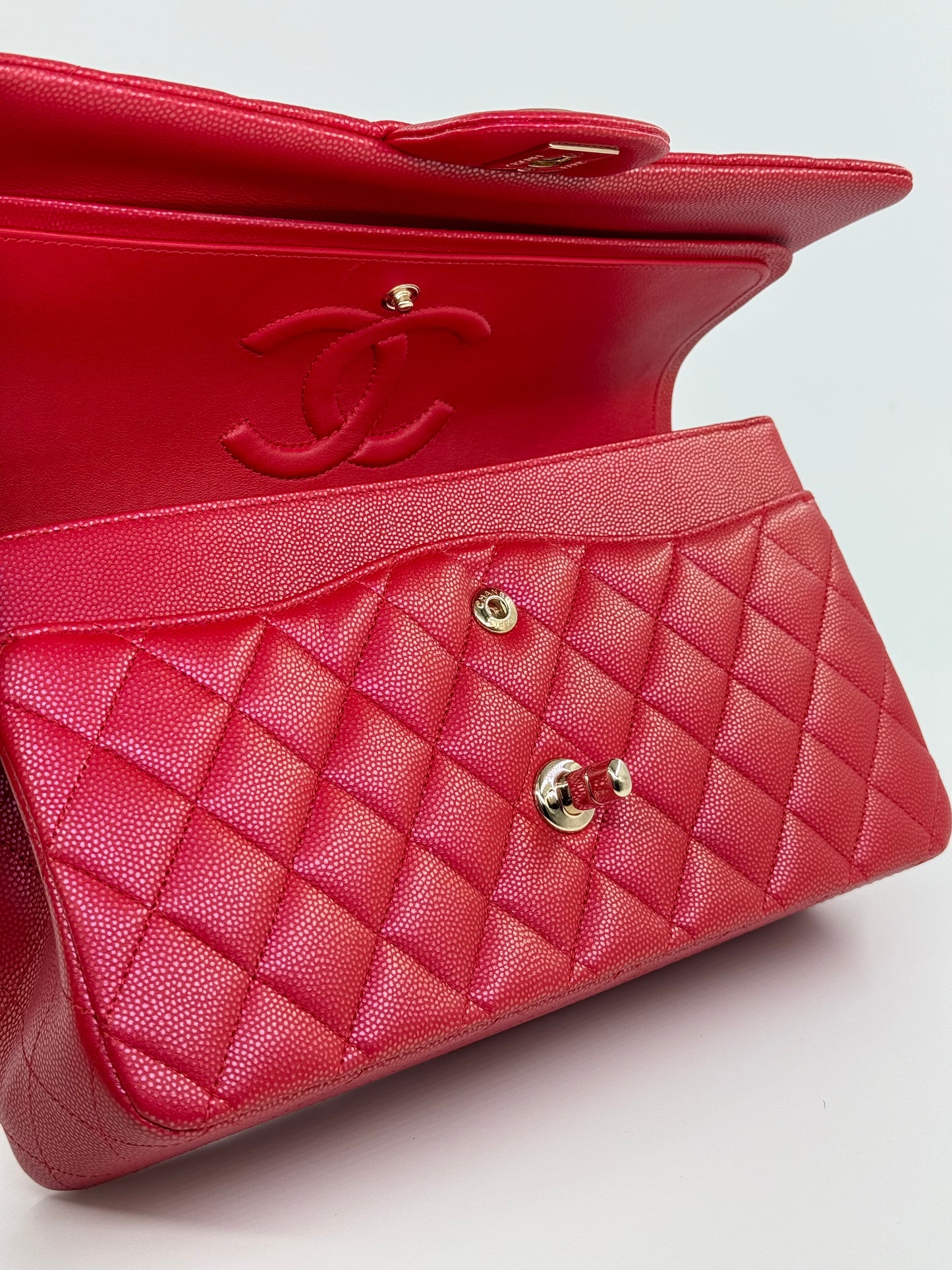 Chanel 21S Red Iridescent Medium Caviar Flap Bag