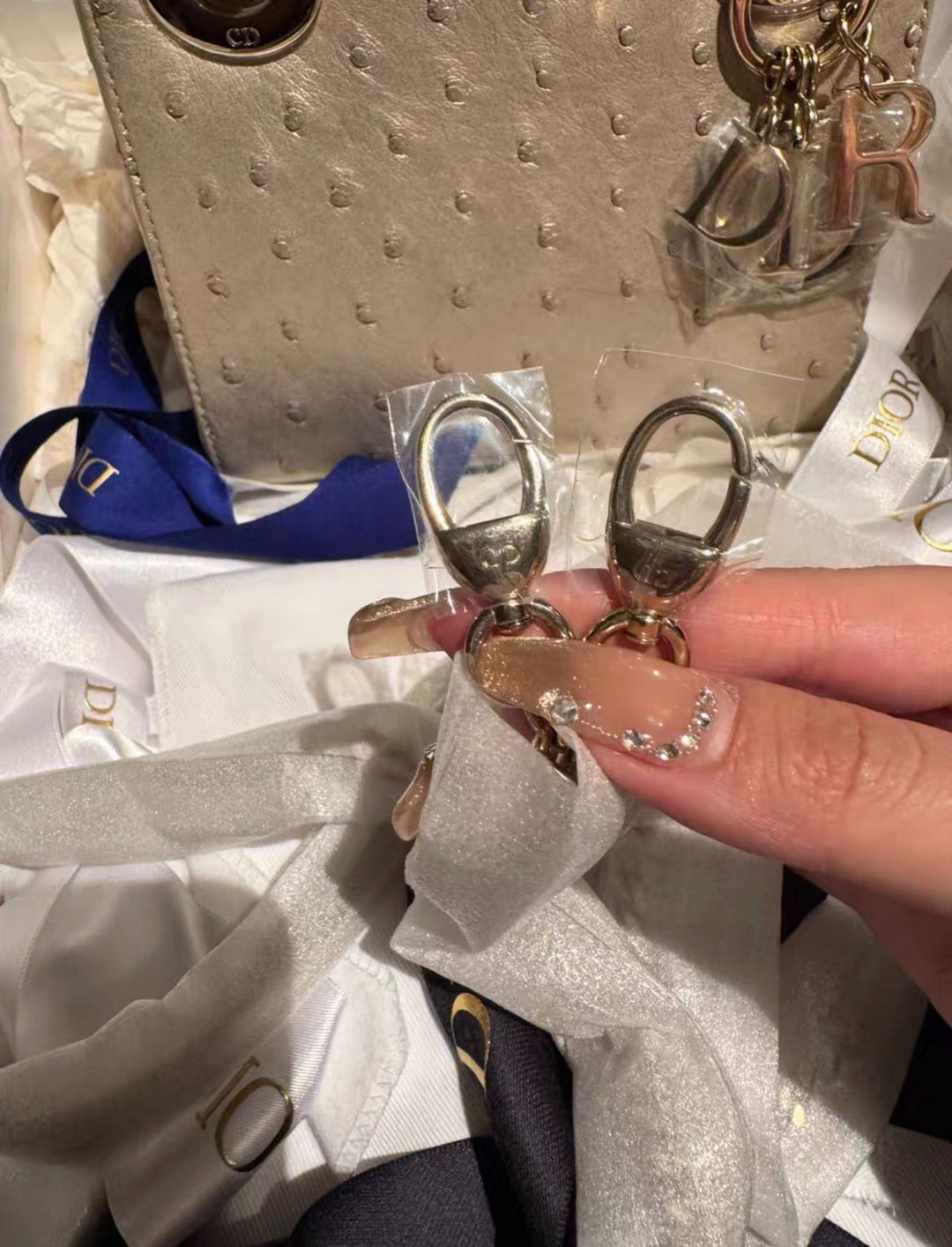 Lady Dior Champagne Ostrich Mini Top Handle