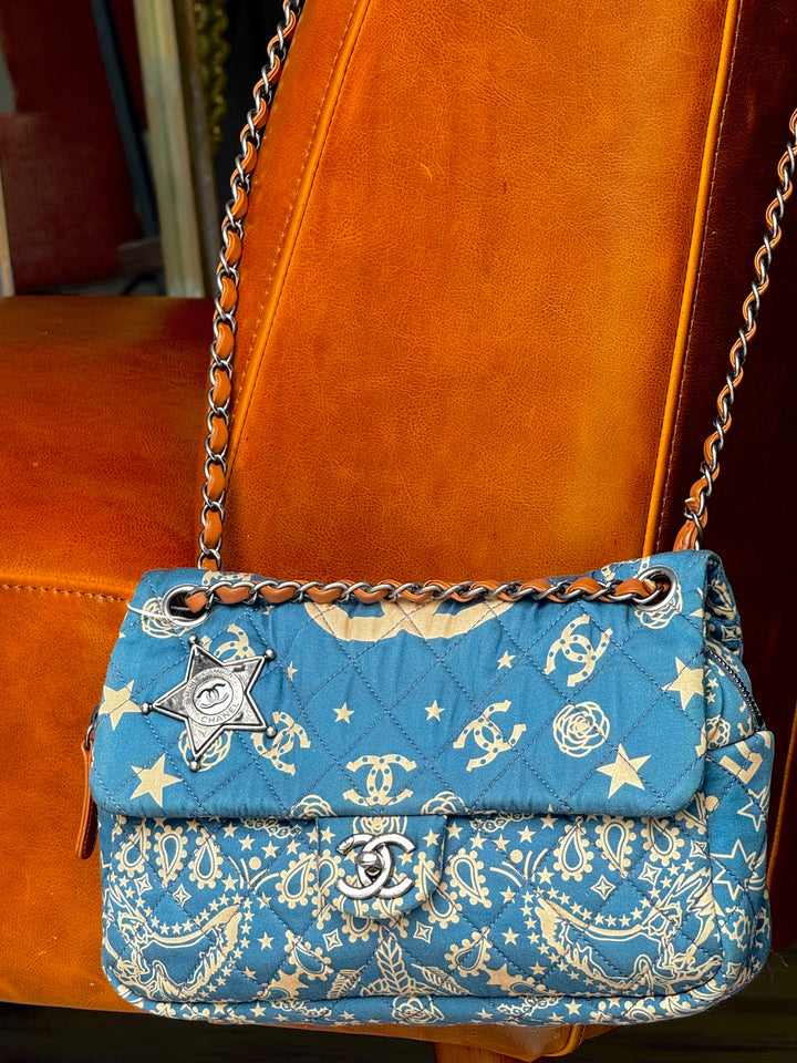 Chanel 2014 Paris Dallas Medium Teal Bandana Flap Bag