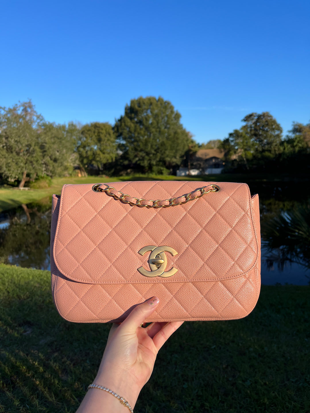 Chanel Light Pink Quilted Caviar XL Jumbo Single Flap