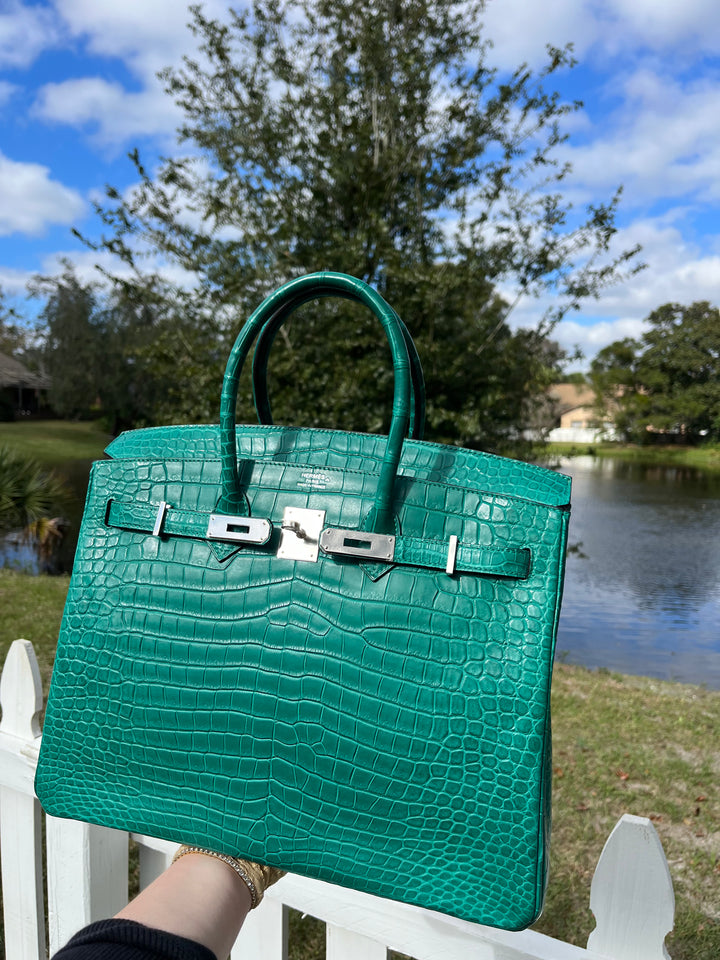 Hermes Malachite Matte Croc Birkin 35 PHW