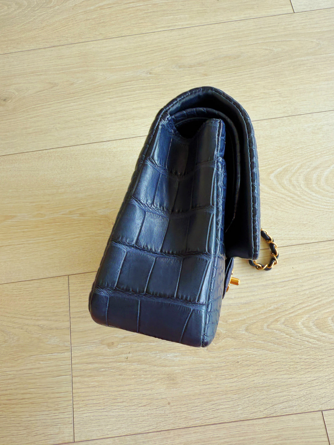 Chanel Navy Blue Matte Alligator Medium Classic Flap Bag