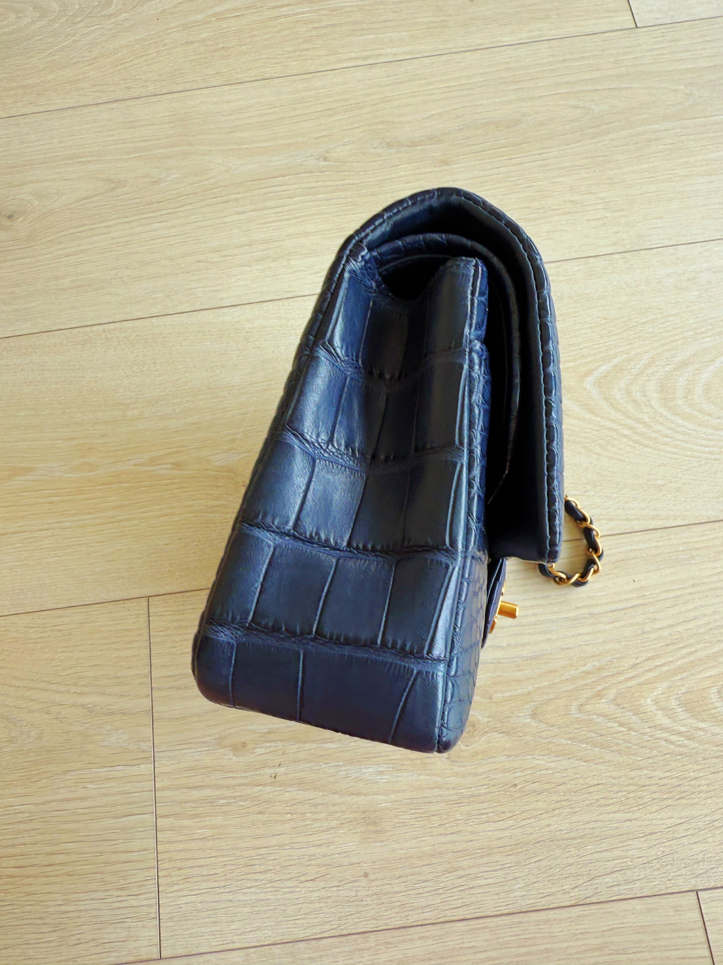 Chanel Navy Blue Matte Alligator Medium Classic Flap Bag