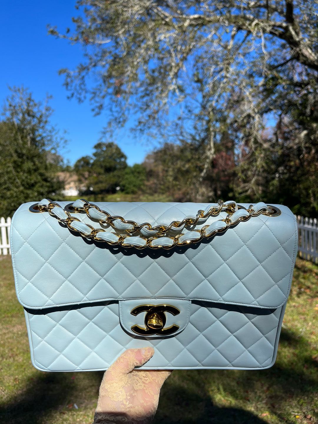 Chanel Baby Blue Maxi Lambskin Flap Bag