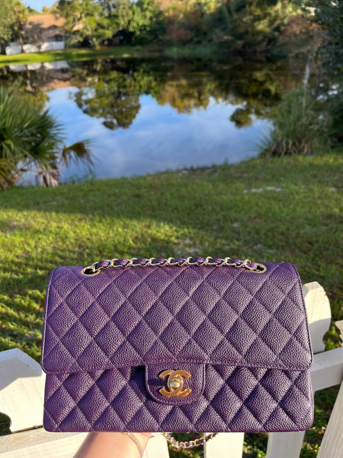 Chanel Purple Medium Vintage Caviar Classic Flap