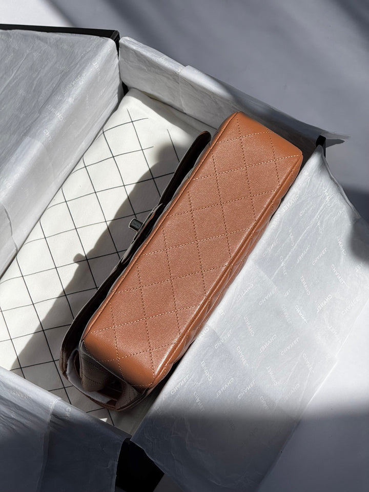 Chanel 22S Small Caramel Lambskin Classic Flap Bag + LGHW
