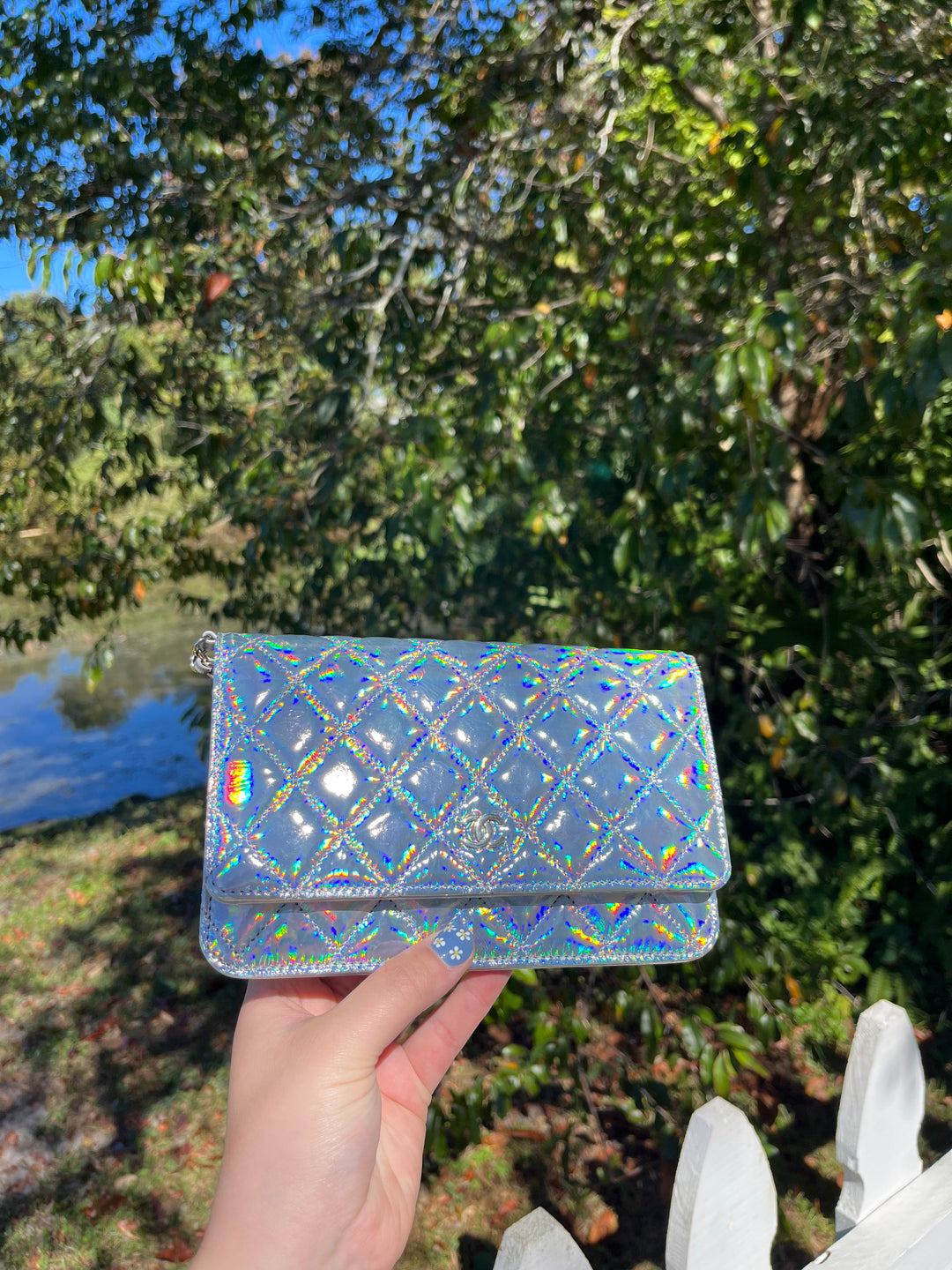 Chanel 21S Silver Hologram Iridescent WOC