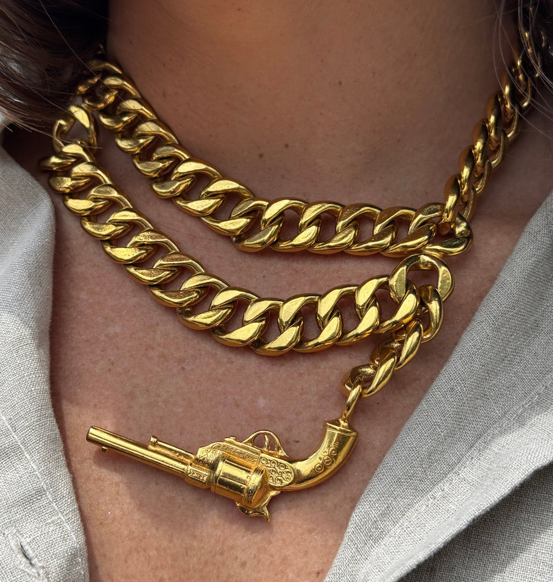 Chanel Vintage Pistol Chain Necklace Gold Hardware 1980s