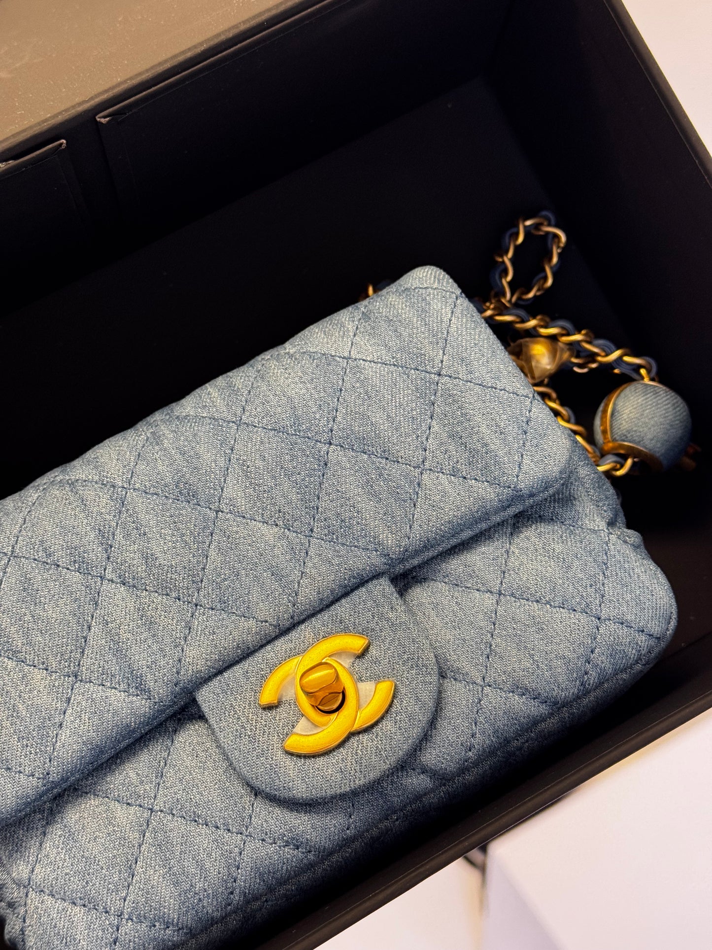 Chanel Denim Quilted Mini Pearl Crush Crossbody Bag