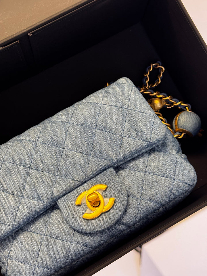 Chanel Denim Quilted Mini Pearl Crush Crossbody Bag