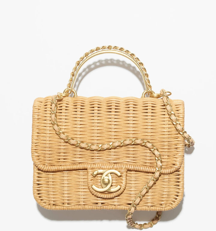 Chanel Braided Mini CC Top Handle Tan Rattan Gold Hardware 2025/26 Cruise