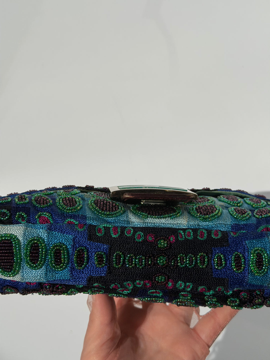Fendi Victor Vasarely Beaded Baguette Python Trim Silver Hardware 2001