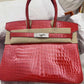 Hermes White Gold Diamond Geranium Crocodile Birkin 30