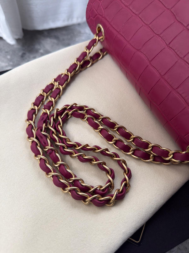 Chanel Medium Classic Flap Bag Matte Alligator Pink Brushed Gold Hardware 2018