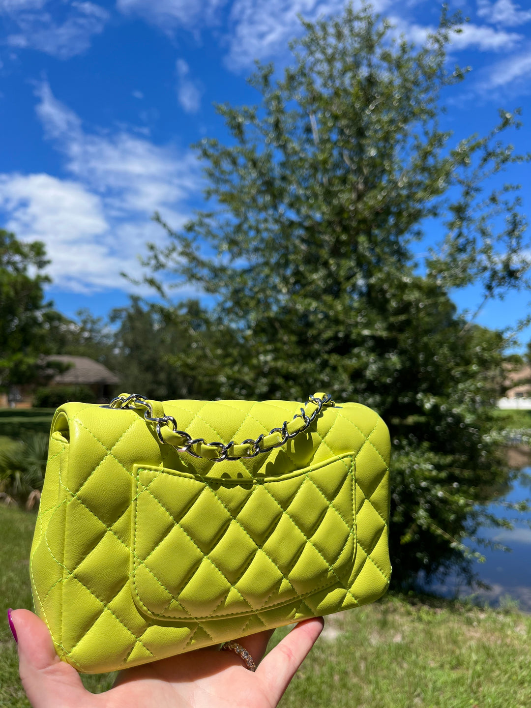 Chanel 21S Mini Classic Flap Lambskin Yellow Silver Hardware