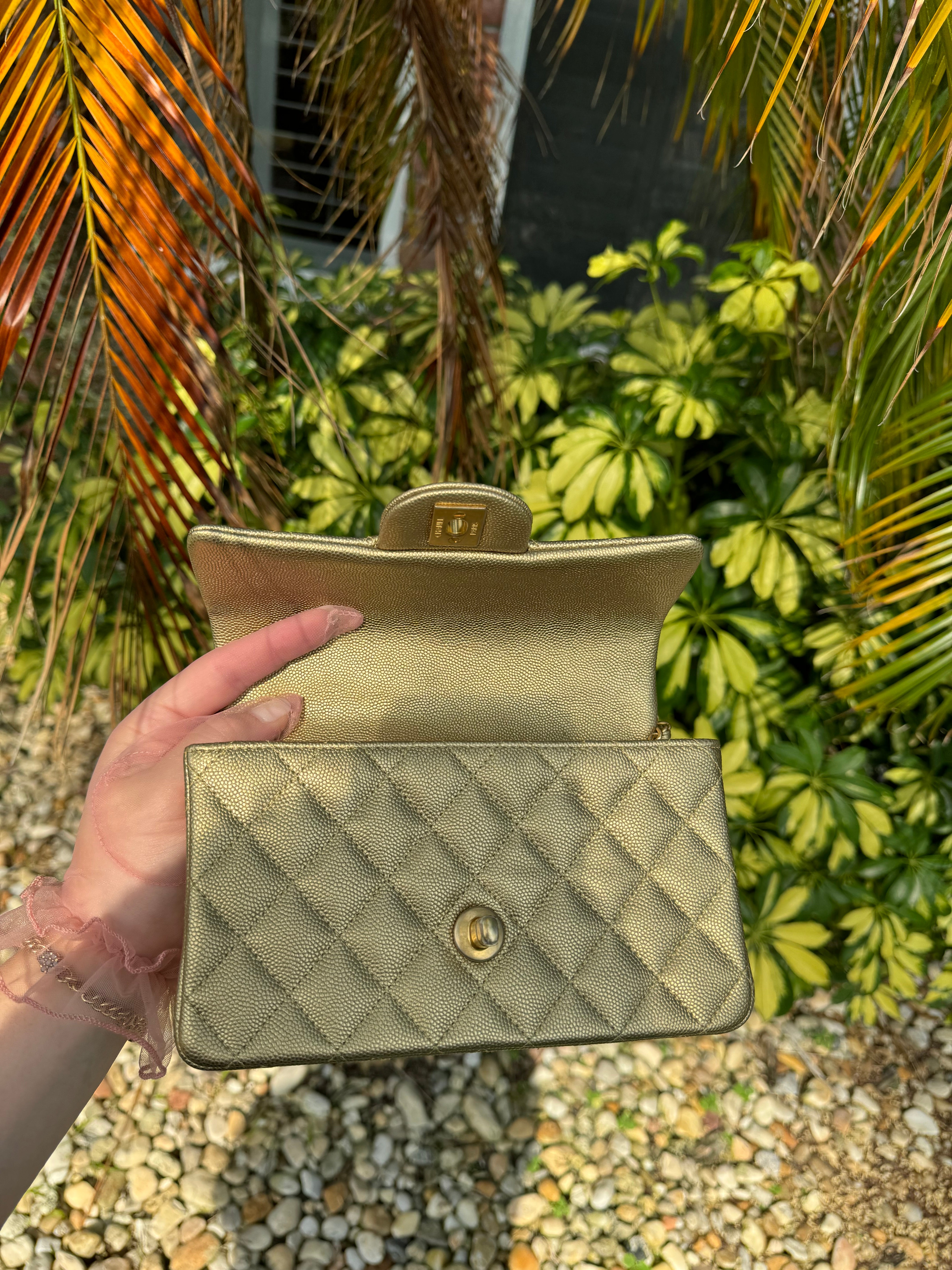 Chanel 21S Mini Metallic Gold Caviar Top Handle – Its A Luv Story