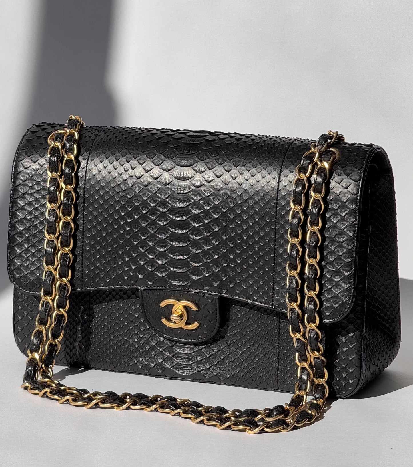 Chanel Jumbo Black Python Double Flap