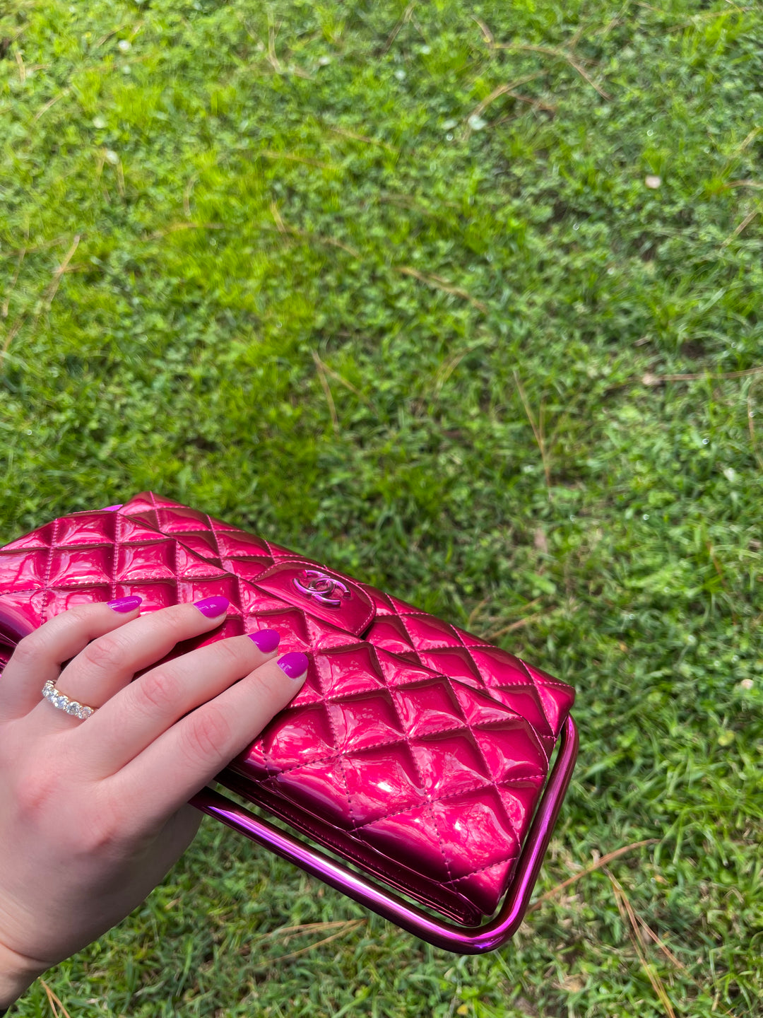 Chanel Classic Flap Patent Metallic Frame Clutch