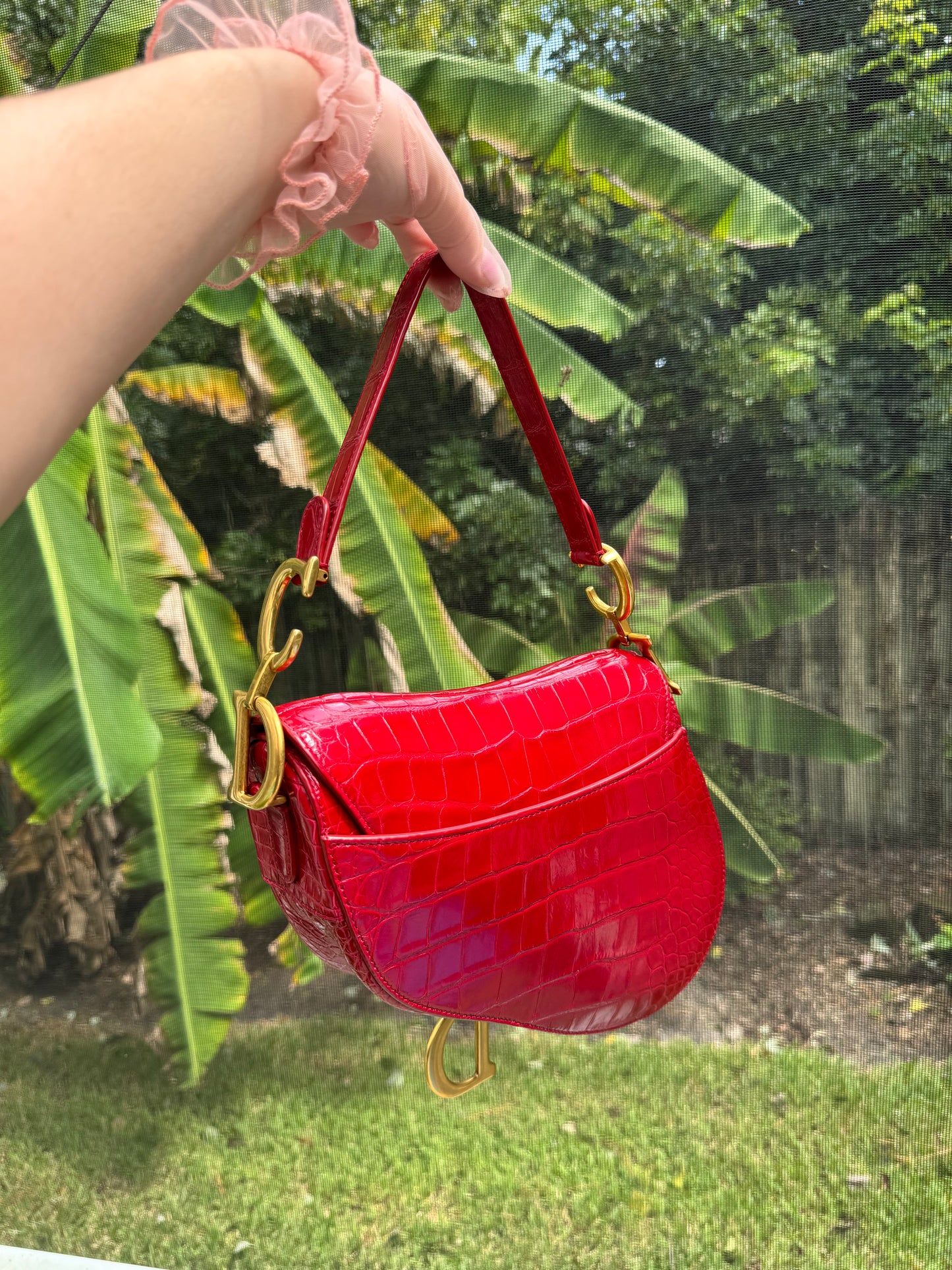 Christian Dior Medium Red Alligator Saddle