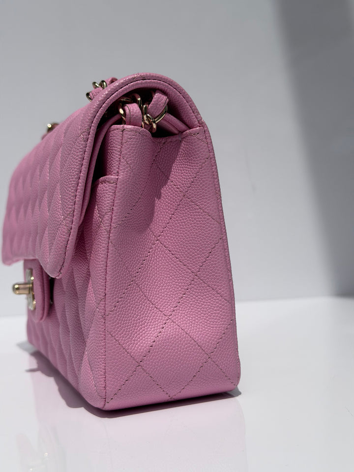 Chanel Small Classic Double Flap Caviar Pink Light Gold Hardware 2023