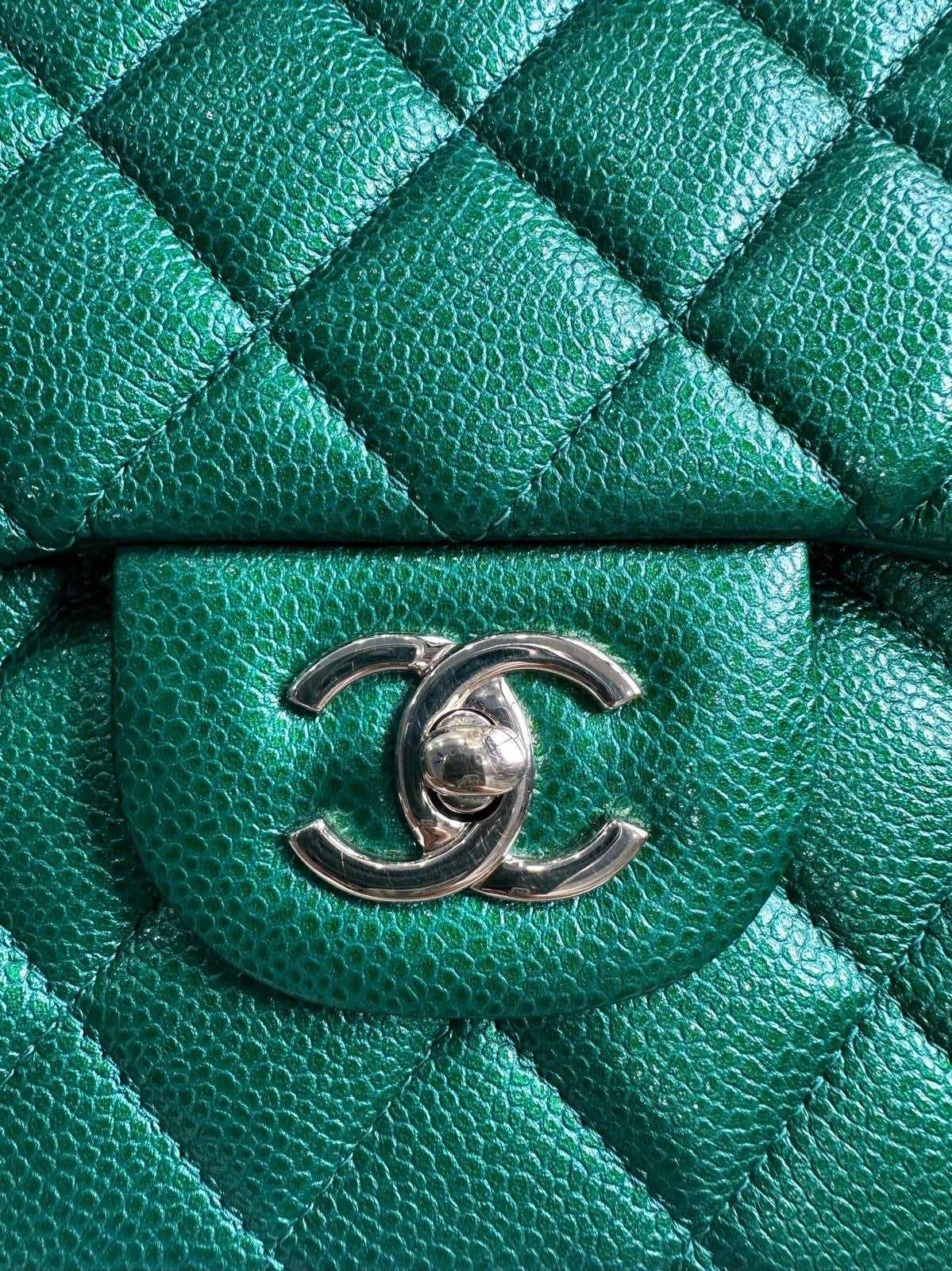 Chanel 18S Emerald Green Caviar Jumbo Flap Bag