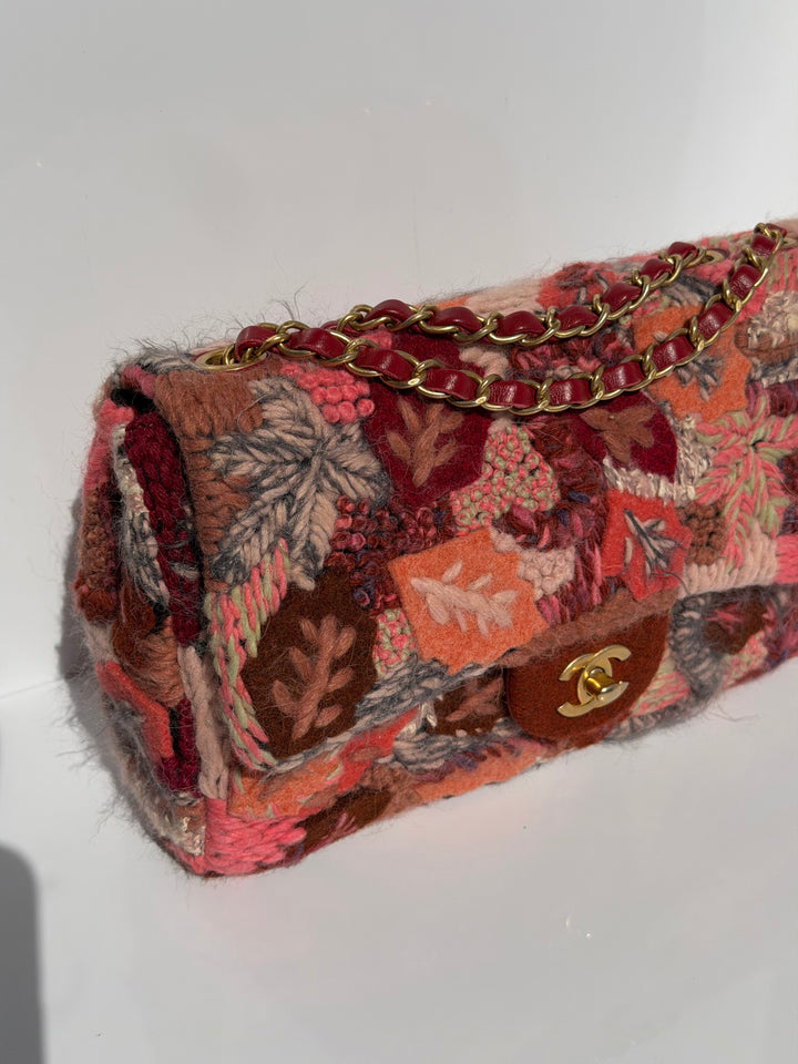 Chanel Embroidered Wool Medium Flap Bag Red Multicolor Gold Hardware 2018
