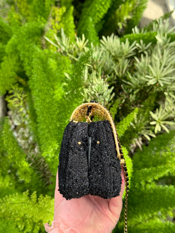 Chanel 2022 Limited Edition Tweed Mini Cage Minaudiere Crossbody