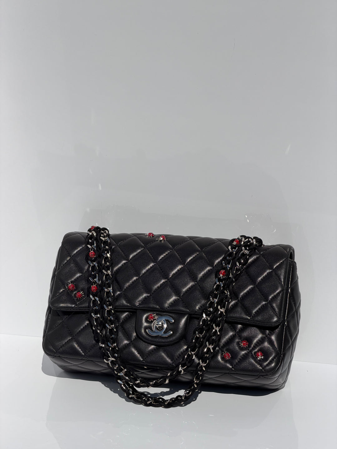 Chanel Medium Ladybug Flap Black Lambskin Silver Hardware 2011