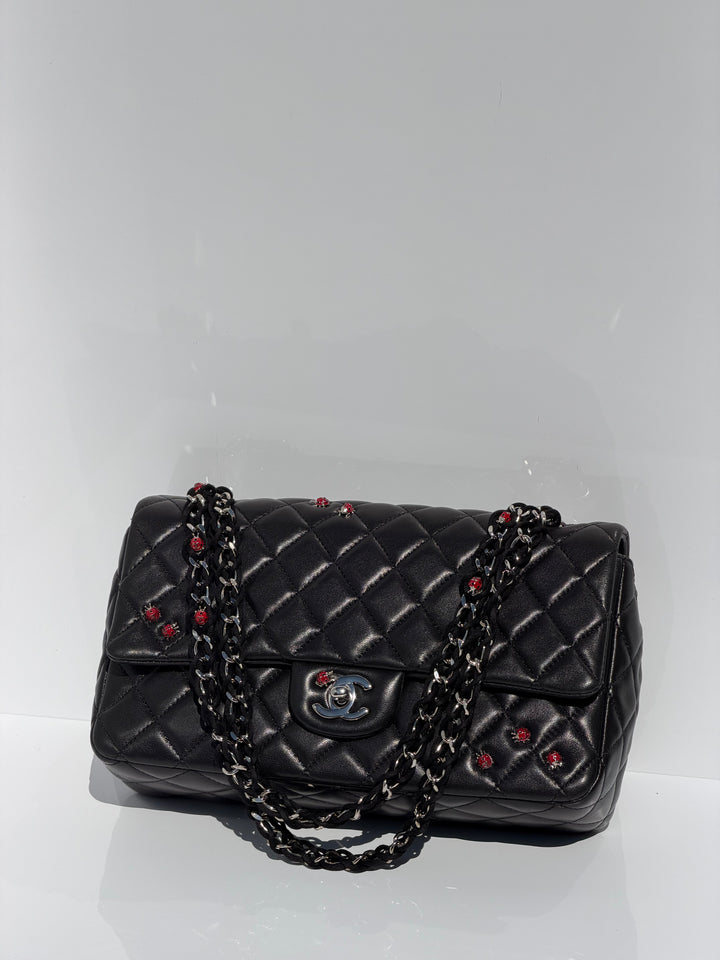 Chanel Medium Ladybug Flap Black Lambskin Silver Hardware 2011