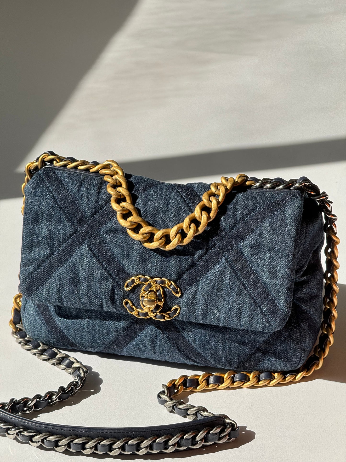 Chanel Small Navy Quilted Denim 19 Flap Bag