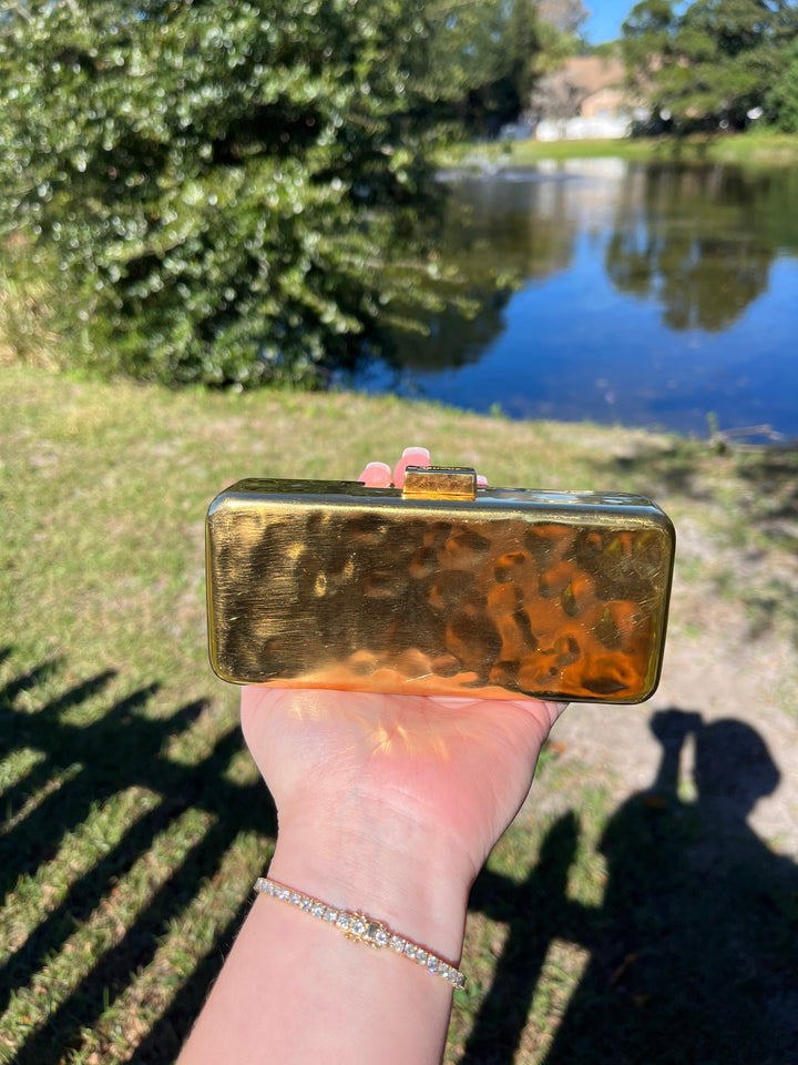 Chanel Hammered Gold Metal Bullion Bar Minaudière Clutch