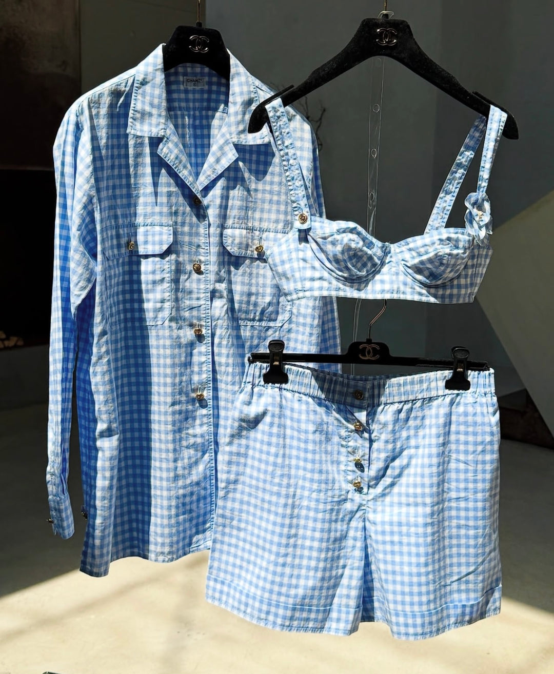 Chanel Iconic Vintage 3 Piece Blue Striped Set