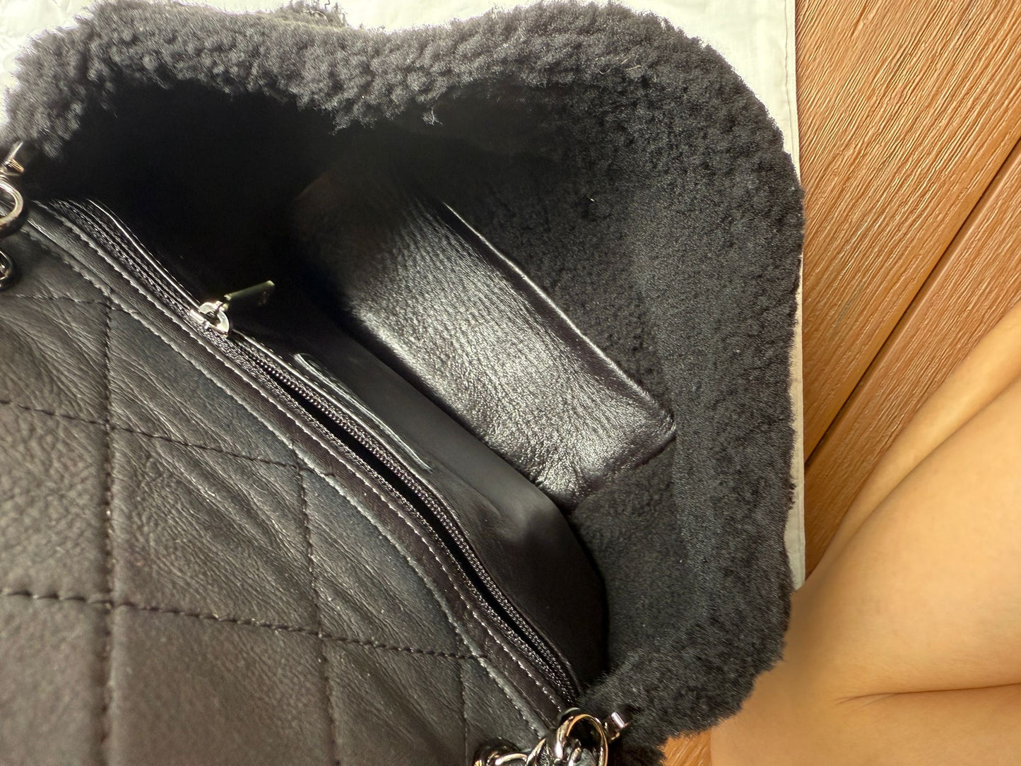 Chanel Medium Black Shearling Coco Neige Flap