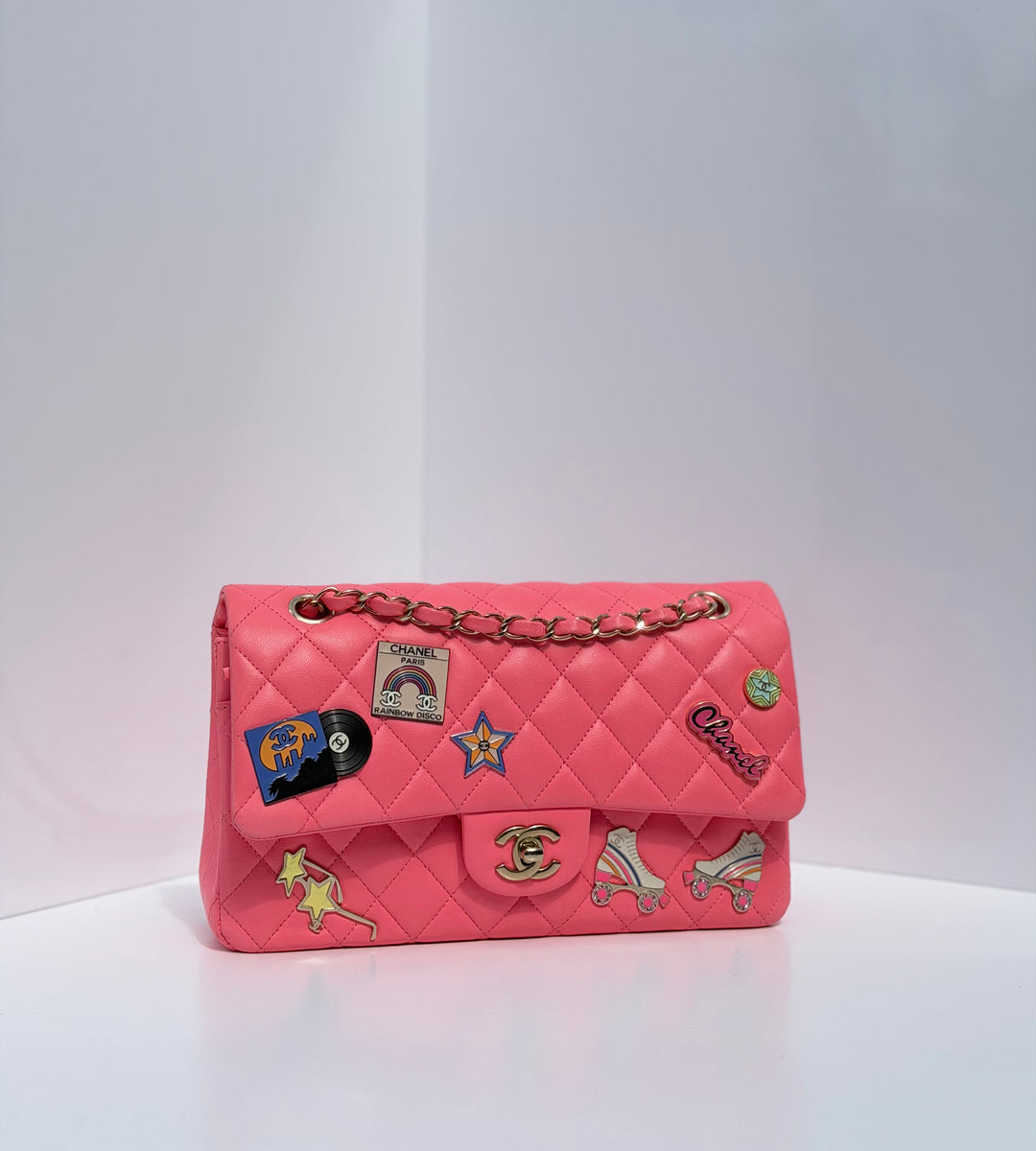 Chanel Medium Hollywood Charms Classic Flap Bag Pink Lambskin Light Gold Hardware 2024