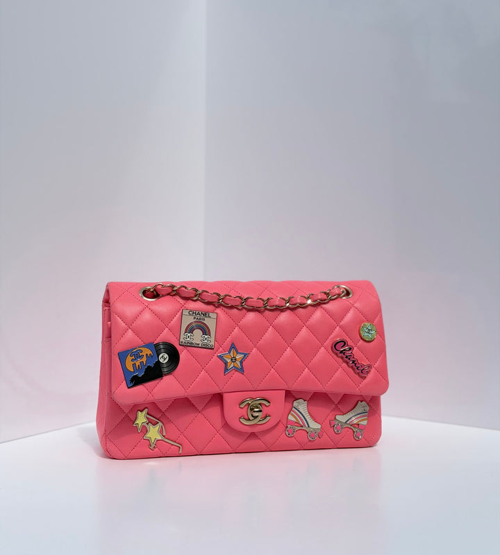 Chanel Medium Hollywood Charms Classic Flap Bag Pink Lambskin Light Gold Hardware 2024
