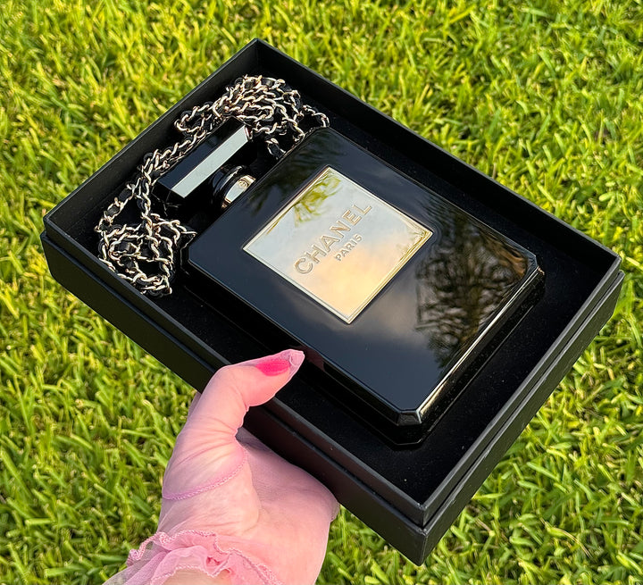 Chanel Black Acrylic Plexiglass Perfume Bottle Minaudière