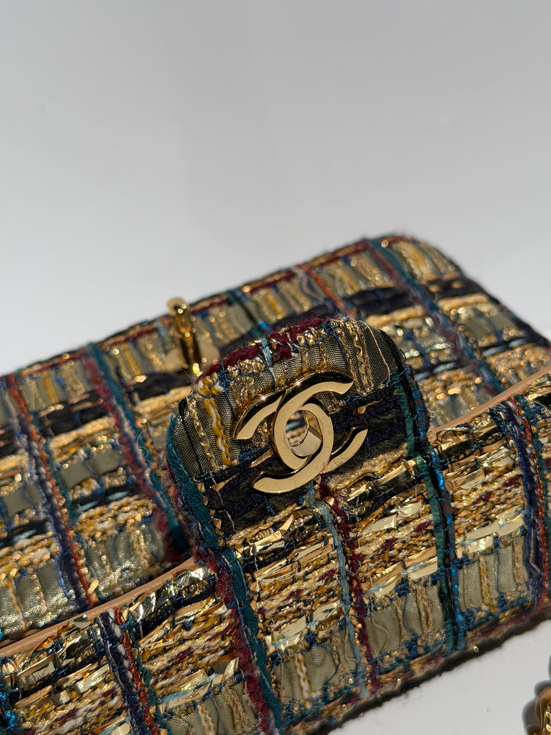 Chanel 19A Egyptian Mini Rectangular Flap Multicolor Tweed with Gold Hardware 2019