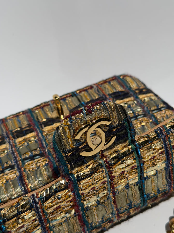 Chanel 19A Egyptian Mini Rectangular Flap Multicolor Tweed with Gold Hardware 2019