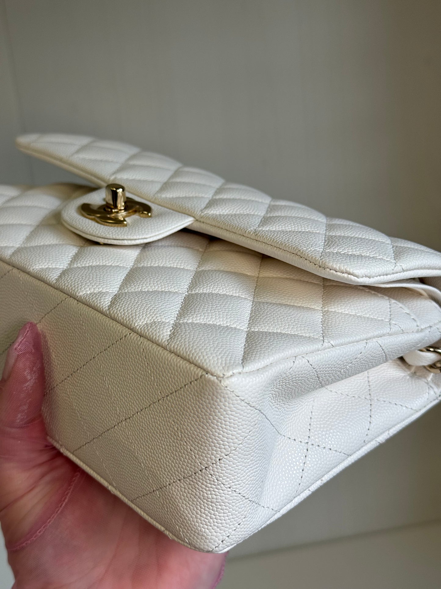 Chanel White Small Caviar Classic Flap Bag