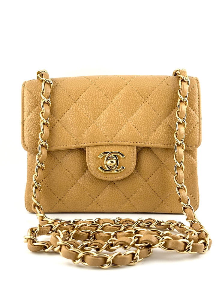Chanel Dark Beige Vintage Mini Caviar Square Flap Bag