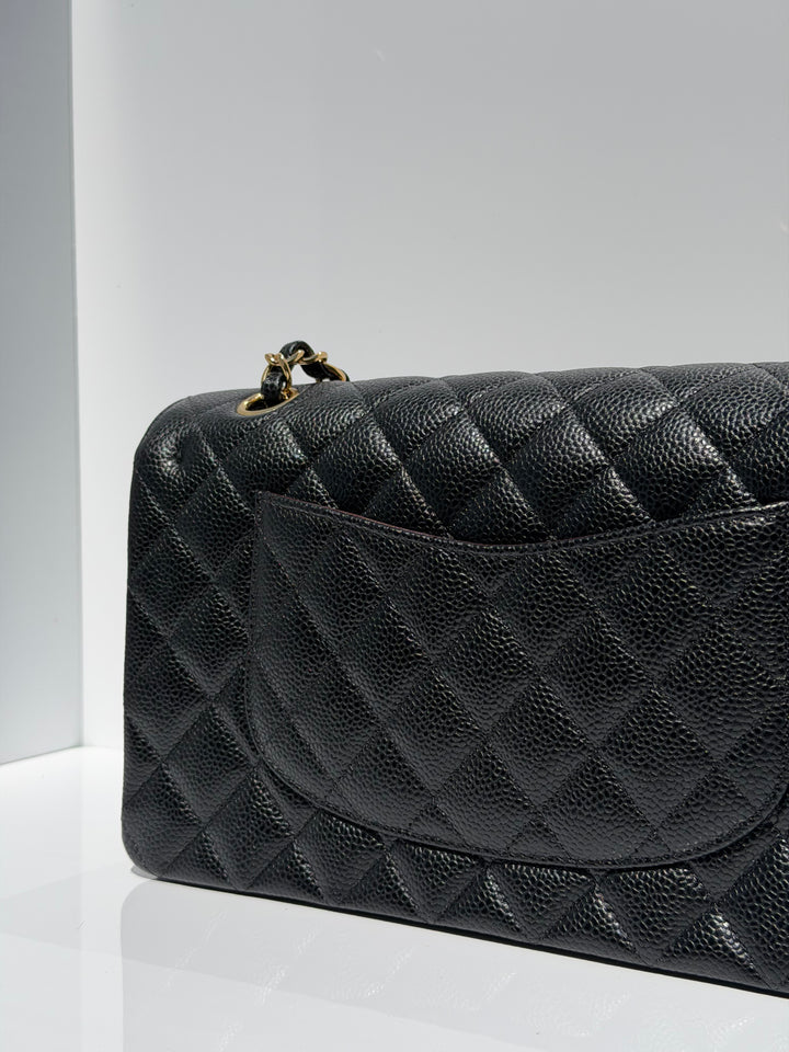 Chanel Medium Classic Double Flap Caviar Black Gold Hardware 2018