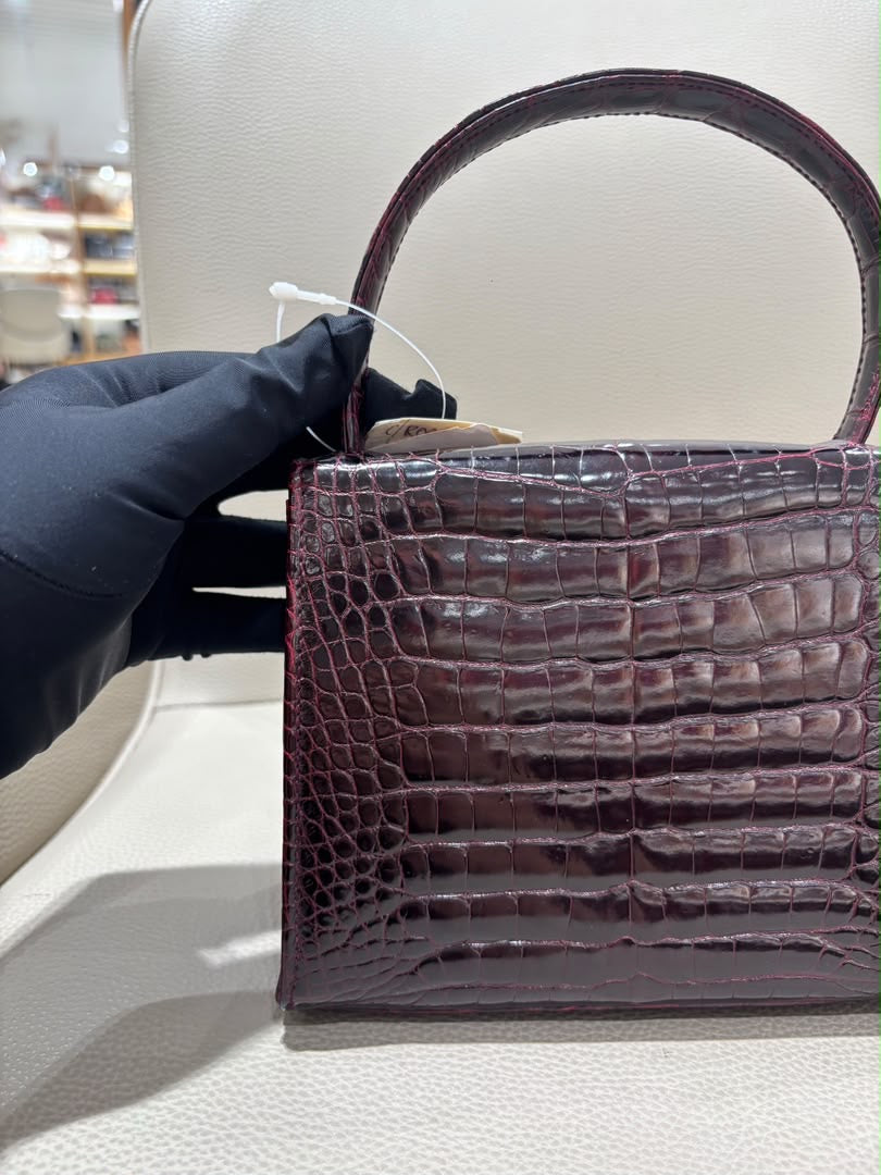 Chanel Mini Kelly Top Handle Bag Bordeaux Alligator 24K Gold-Plated Hardware 1997